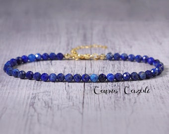 Lapis Lazuli Minimalist Bracelet -Natural Stone Dainty Bracelet- Healing Crystal Delicate Spiritual Protection December Birthstone Gift