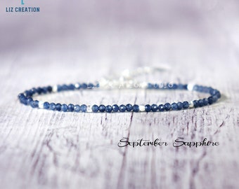 Delicate Sapphire Minimalist Bracelet ,Natural Stone Dainty Bracelet,Healing Crystal Bracelet Spiritual Protection September Birthstone Gift