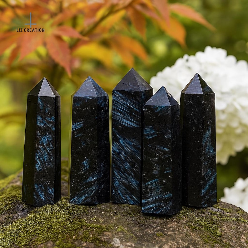 Arfvedsonite Crystal Tower Point- Natural Gemstone Obelisk Wand- Home Office Decor, Rare Mineral Specimens image 6