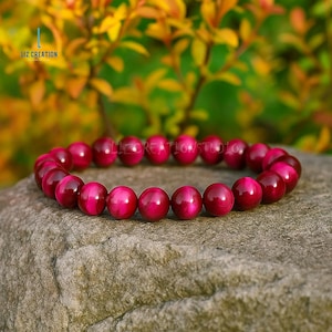 Rose Red Tiger Eye Bracelet -Natural Tiger Eye Gemstone Stretch Bracelet- Delicate Tiger Eye Crystal Bracelet for Women- Root Chakra Gift