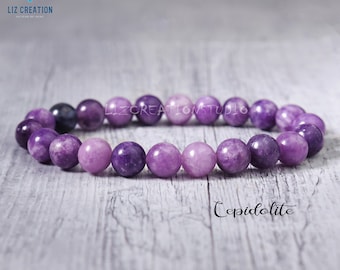 Lepidolite Bracelet, Natural Stone Stretch Bracelet, Healing Crystal Yoga Bracelet -Spiritual Protection Gift