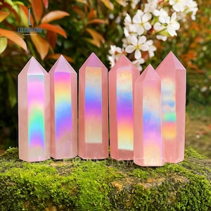 Angel Aura Tower Point- Natural Gemstone Obelisk Wand- Throat Chakra Crystal Gift, Mineral Specimens Home Decoration