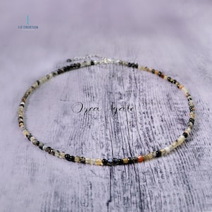 Delicate Orca Agate Minimalist Choker -Natural Stone Dainty Necklace- Orca Agate Crystal Choker Necklace, Heart Chakra Gift for Women