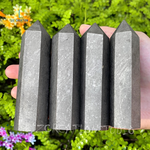 Shungite Point Tower, Natural Gemstone Obelisk Wand, Healing Crystal, Home Decor, Mineral Specimens