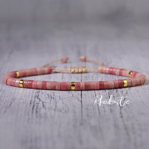 Minimalist Grade A++ Rhodonite Bracelet -Natural Rhodonite Stone Dainty Bracelet- Delicate Rhodonite Crystal Bracelet - Heart Chakra Gift