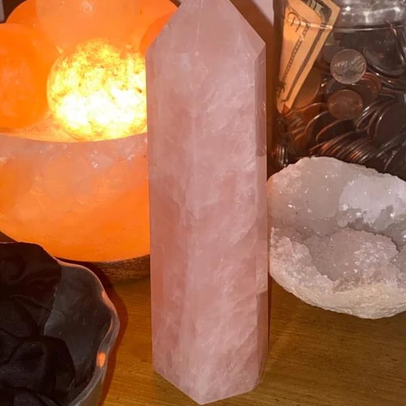 Rosenquarz Kristall Turmspitze, Natürlicher Rosa Obelisk, Herz Chakra Dekor, Liebe & Mitgefühl Geschenk Bild 10