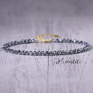 Hematite Minimalist Bracelet -Natural Stone Dainty Bracelet- Delicate Hematite Crystal Bracelet, Root Chakra Gift for Women