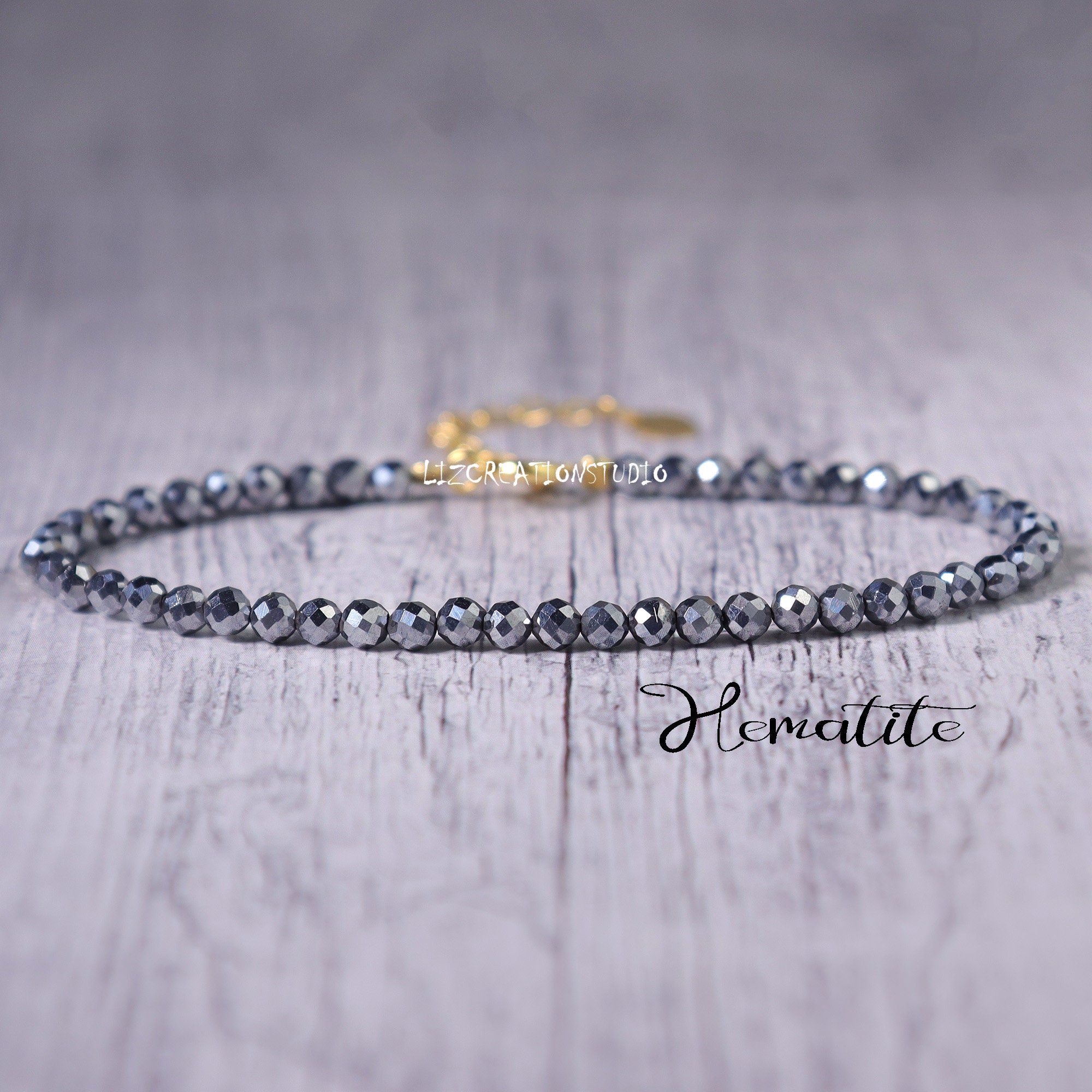 Delicate Hematite Crystal Minimalist Bracelet -Natural Stone Dainty Bracelet, Root Chakra