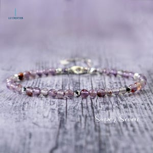 Super Seven Minimalist Bracelet -Natural Stone Dainty Bracelet- Delicate Super Seven Crystal Bracelet, Heart Chakra Gift, Super 7 Bracelet