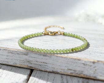 Dainty Peridot Bracelet, August Birthstone Jewelry, Minimalist Gold Filled Crystal Bracelet, Natural Abundance Stone