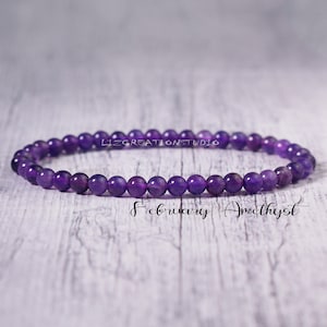 Amethyst Dainty Bracelet- Natural Stone Stretch Bracelet- Healing Crystal Yoga Bracelet -Spiritual Protection February Birthstone Gift