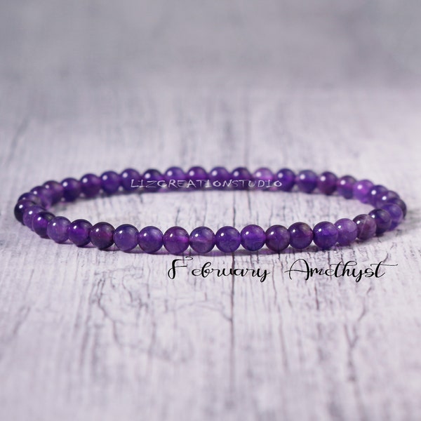 Amethyst Dainty Bracelet- Natural Stone Stretch Bracelet- Healing Crystal Yoga Bracelet -Spiritual Protection February Birthstone Gift