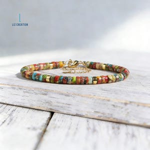 Minimalist Sea Sediment Jasper Stone Bracelet , Natural Dainty Crystal Healing Bracelet, Boho Jewelry Gift image 4