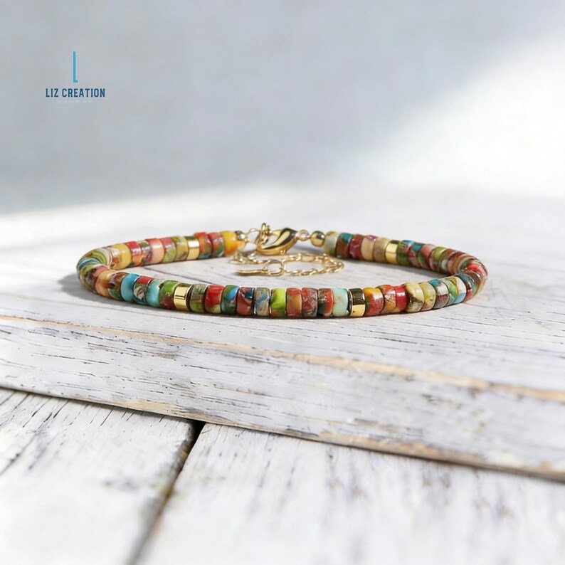 Minimalist Sea Sediment Jasper Stone Bracelet , Natural Dainty Crystal Healing Bracelet, Boho Jewelry Gift image 4