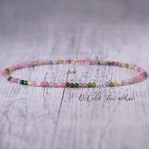 Tiny Rainbow Tourmaline 2mm Beads Bracelet -Natural Stone Dainty Bracelet- Healing Crystal Spiritual Protection October Birthstone Gift