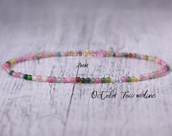 Tiny Rainbow Tourmaline 2mm Beads Bracelet -Natural Stone Dainty Bracelet- Healing Crystal Spiritual Protection October Birthstone Gift