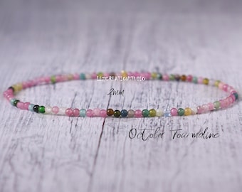 Rainbow Tourmaline Minimalist Crystal Bracelet -Natural Stone Dainty Bracelet- October Birthstone, Heart Chakra