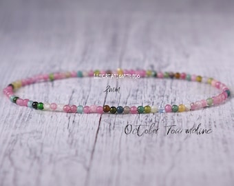 Tiny Rainbow Tourmaline 2mm Beads Bracelet -Natural Stone Dainty Bracelet- Healing Crystal Spiritual Protection October Birthstone Gift