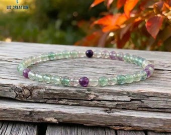 Rainbow Fluorite Crystal Bracelet- Natural Intuition Stone Bracelet- Spiritual Growth ,Focus &Concentration