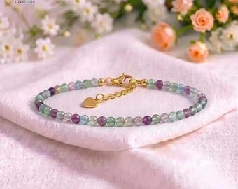 Minimalist Rainbow Fluorite Bracelet -Dainty Crystal Jewelry- Third Eye Chakra Bridesmaid Gifts