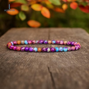 Delicate Galaxy Sea Sediment Jasper Bracelet - Natural Gemstone Dainty Crystal Bracelet, Heart Chakra ,Stacking