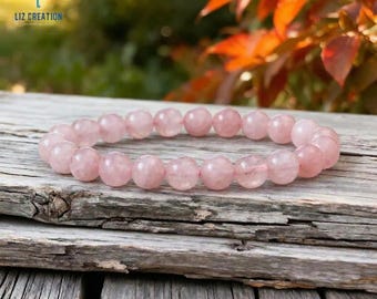 Self-Love Crystal Rose Quartz Bracelet- Natural Pink Gemstone Stretch Bracelet, Stone of Compassion &Forgiveness