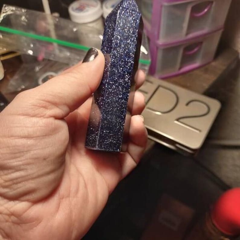 Blue Goldstone Tower Point, Natural Gemstone Healing Crystal Obelisk Wand, Mineral Specimens ,Office Decor image 12