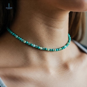 Healing Turquoise Choker Halskette, Türkis Kristall Zierliche Choker, Naturstein Minimalist Choker, Dezember Birthstone Geschenk,Herz Chakra