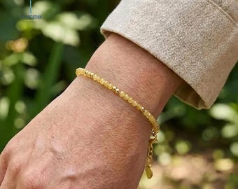 Pulsera minimalista de cristal de citrino, delicada pulsera de gema amarilla, piedra natal de noviembre, chakra del plexo solar.