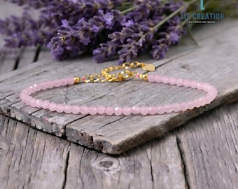 Bracelet de guérison minimaliste en cristal de quartz rose - Bijoux délicats en pierres précieuses roses - Chakra du coeur, cadeau amour de soi