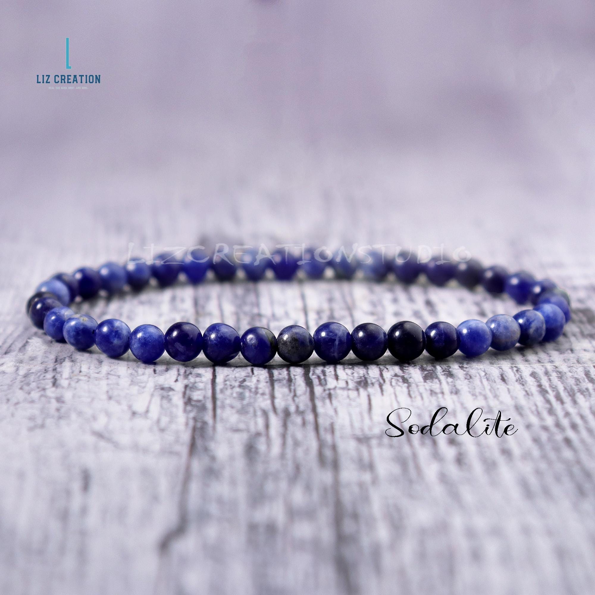 4MM Sodalite Beaded Bracelet -Natural Sodalite Stone Bracelet- Sodalite Crystal Bracelet -Throat Chakra Gift, Women Blue Friendship Bracelet