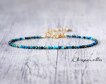 Dainty Chrysocolla Bracelet -Natural Stone Minimalist Bracelet- Healing Crystal Yoga Bracelet -Delicate Spiritual Protection Gift