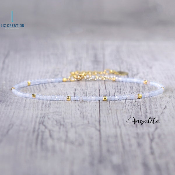 Dainty Angelite Gemstone Bracelet ,Minimalist Angelite Bracelet, Patience, Perspective, Delicate Bracelet Gift