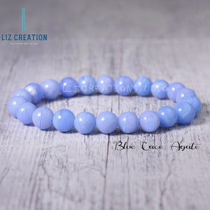 Stretch Bracelet  6mm Beads (Lace Agate - Blue) – Cherry Tree