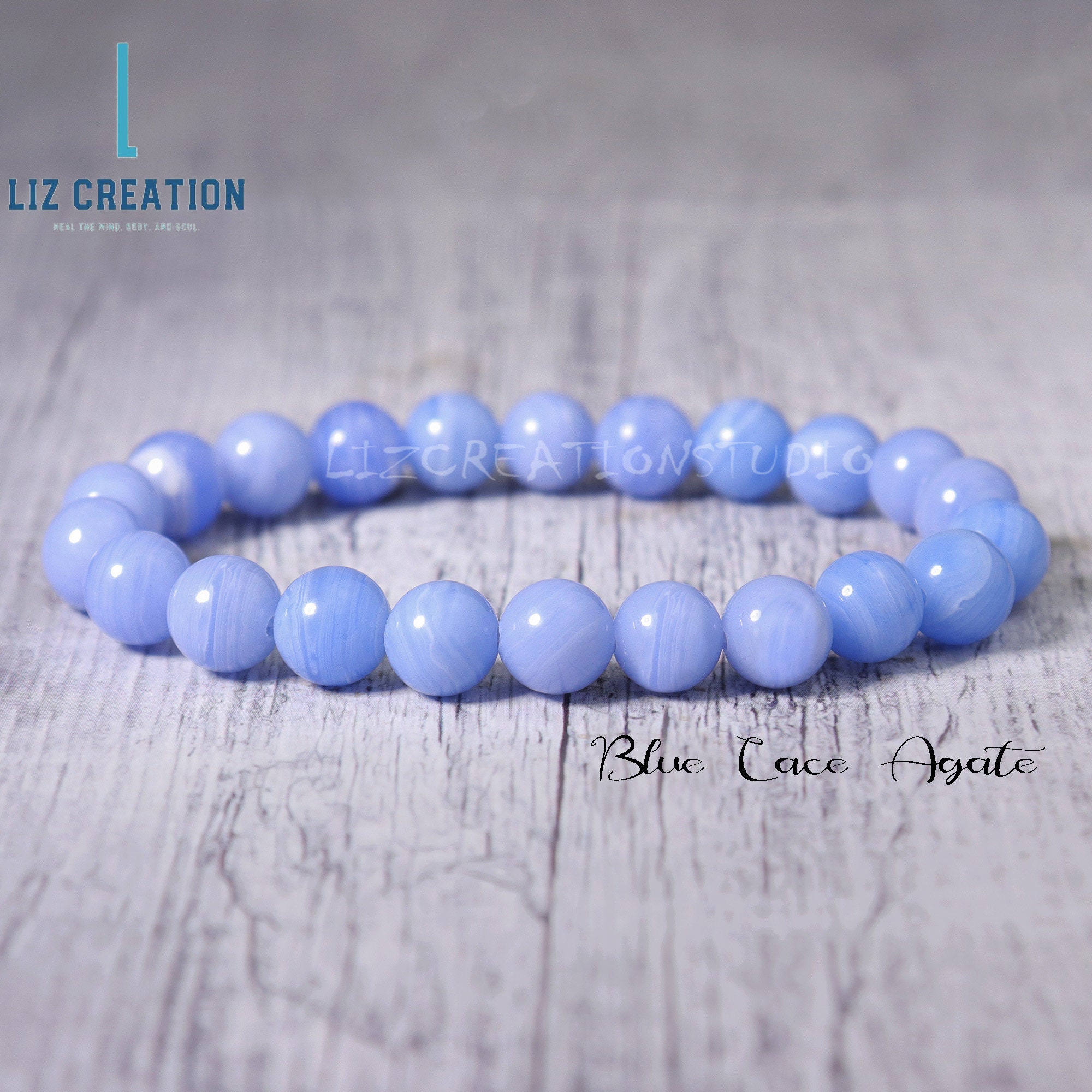 Blue Lace Agate 6 mm Round Bead Bracelet