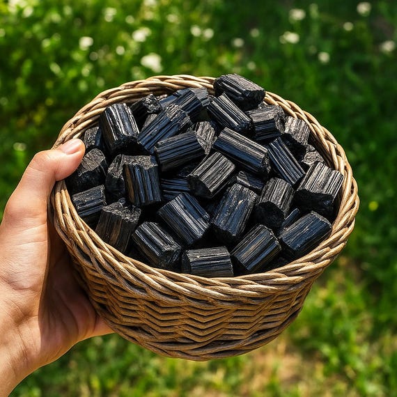 Raw Black Tourmaline Stone -Natural Rough Tourmaline Crystals Tumbling, Root Chakra, Mineral Specimens Rocks