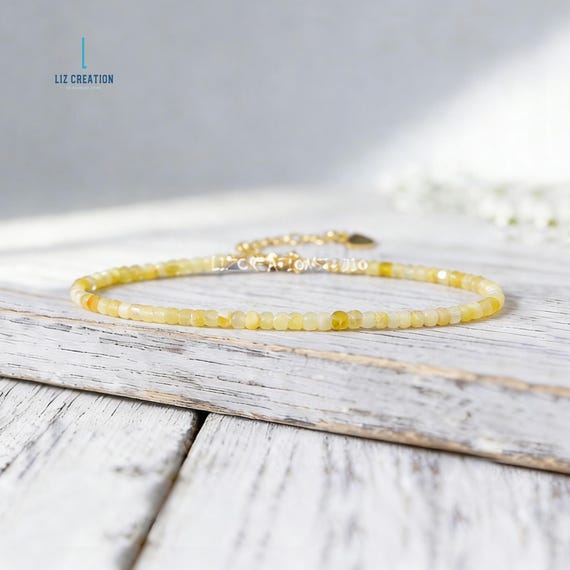 Minimalist Yellow Opal Bracelet, Dainty Crystal Bracelet- Solar Plexus Chakra, Stone of Illumination