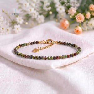 Bracelet minimaliste en pierre de sang de dragon - Bijou délicat de lithothérapie - Cadeau pour demoiselle d'honneur, Chakra racine