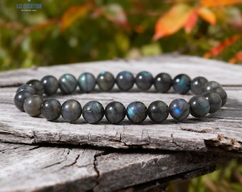 Bracciale in cristallo di labradorite naturale - Pietra di trasformazione, magia, regalo per migliorare l'intuizione, impilabile