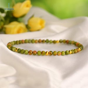Dainty Unakite Bracelet, Natural Unakite Stone Minimalist Bracelet, Delicate Unakite Crystal Bracelet for Women, Heart Chakra Gift