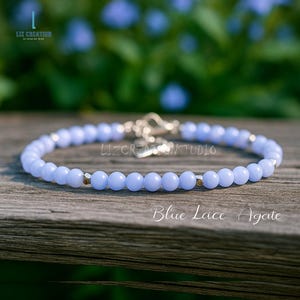 Zierliches Blauer Spitzen Achat Armband: Heilender Stein, spiritueller Schutz