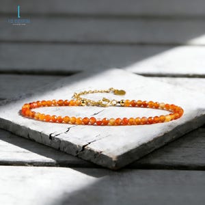 Minimalist Carnelian Crystal Bracelet -Natural Stone Dainty Bracelet- January Birthstone , Sacral Chakra image 3