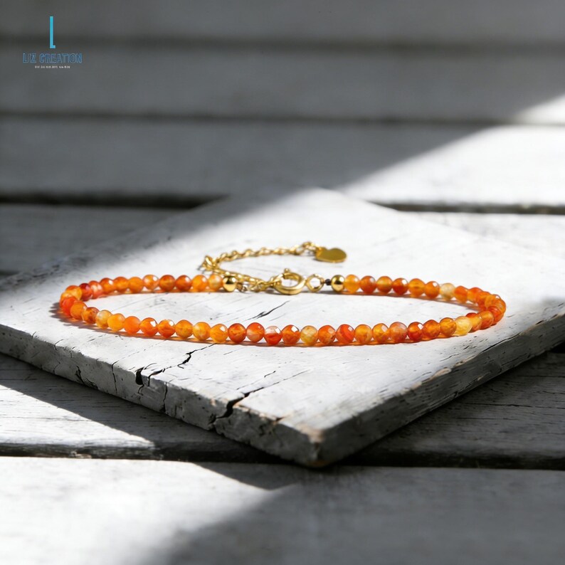Minimalist Carnelian Crystal Bracelet -Natural Stone Dainty Bracelet- January Birthstone , Sacral Chakra image 3