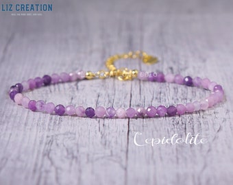 Lepidolite Minimalist Bracelet -Natural Purple Gemstone Dainty Bracelet- Healing Crystal Delicate Spiritual Protection 7th Chakra Gift