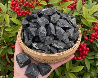 5PCS Raw Shungite Stone-Natural Rough Crystals Chunks Rocks - Root Chakra Stone, Mineral Specimens Healing