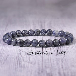 Iolite Bracelet -Natural Stone Stretch Bracelet- Healing Crystal Yoga Bracelet- Delicate Spiritual Protection December Birthstone Gift