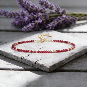 Minimalist Ruby Crystal Healing Bracelet, Natural Stone Dainty Bracelet- July Birthstone, Heart Chakra