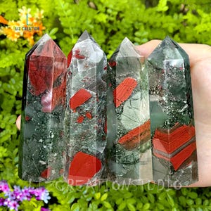 Bloodstone-toren, Bloodstone-punt, echte Bloodstone-Jaspis-obeliskstok, mineraal exemplaar Crystal Energy, Home Decoration Healing