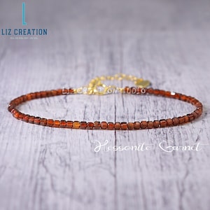 Hessonite Garnet Bracelet -Natural Stone Dainty Bracelet- Healing Garnet Crystal Bracelet, January Birthstone Minimalist Gift, Heart Chakra