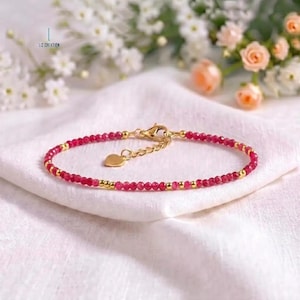 Dainty Ruby Bracelet, Minimalist Crystal Healing Jewelry- July Birthstone, Heart Chakra, Bridesmaid Gifts